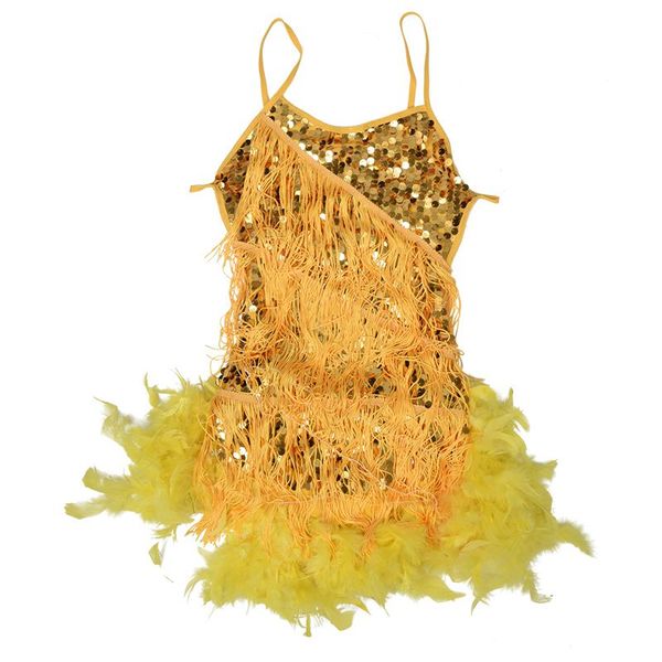 new children kids sequin feather fringe stage performance competition ballroom dance costume latin dance dress for girls yellow, Black;red
new children kids sequin feather fringe stage performance competition ballroom dance costume latin dance dress for girls yellow, Black;red