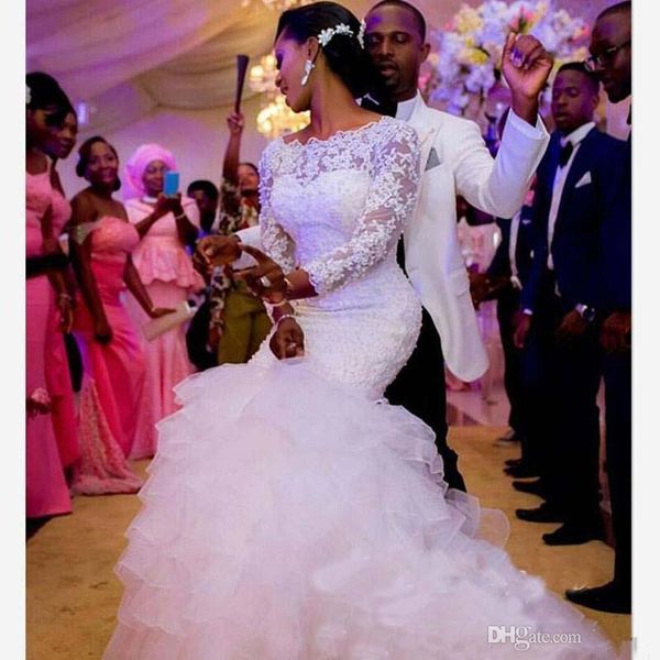 lace long sleeve wedding dresses mermaid beading appliqued lace ruffles tiered skirt layers 2020 african bridal gowns vestidos de novia, White
lace long sleeve wedding dresses mermaid beading appliqued lace ruffles tiered skirt layers 2020 african bridal gowns vestidos de novia, White