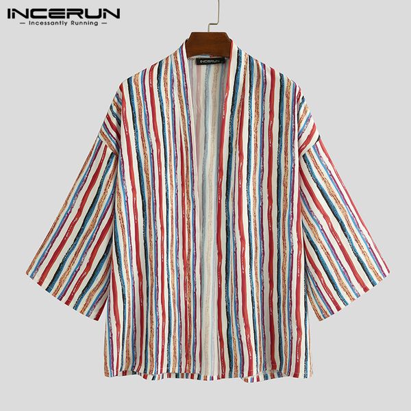 men's casual shirts men striped shirt vintage 3/4 sleeve 2021 cardigan loose open stitch streetwear camisa kimono harajuku incerun s-3, White;black
men's casual shirts men striped shirt vintage 3/4 sleeve 2021 cardigan loose open stitch streetwear camisa kimono harajuku incerun s-3, White;black