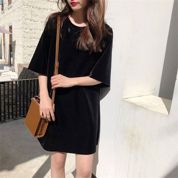 summer dress women young girl half-sleeved slim loose pure black color t-shirt dress korean style robe femme, Black;gray
summer dress women young girl half-sleeved slim loose pure black color t-shirt dress korean style robe femme, Black;gray