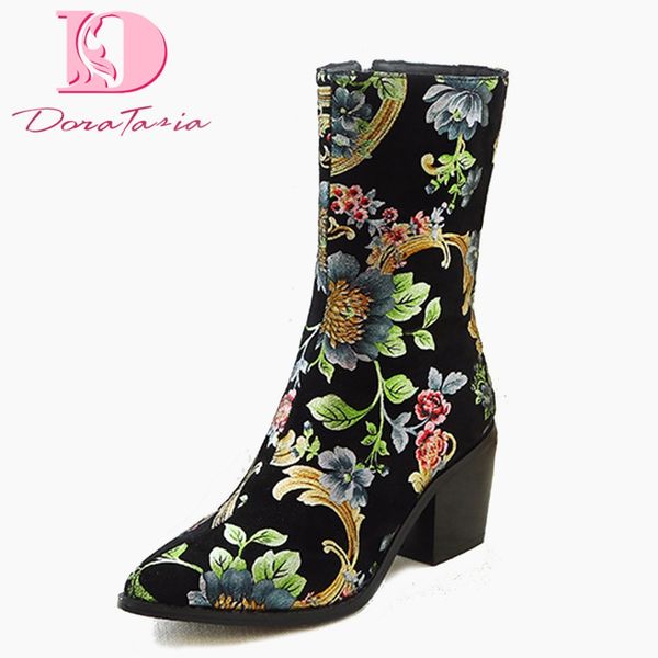 large size 34-44 print flowers lady high heels flock pointed toe shoes woman party autumn winter mid calf boots, Black
large size 34-44 print flowers lady high heels flock pointed toe shoes woman party autumn winter mid calf boots, Black