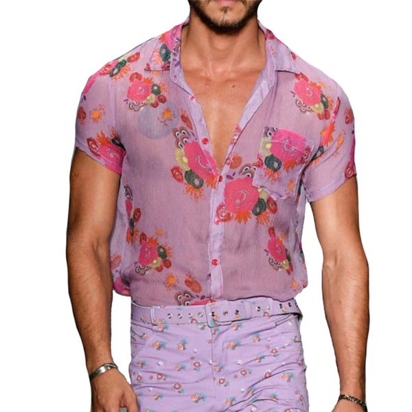 men's casual shirts men shirt, see-through lapel loose flower printed short sleeve buttons breathable coat, White;black
men's casual shirts men shirt, see-through lapel loose flower printed short sleeve buttons breathable coat, White;black