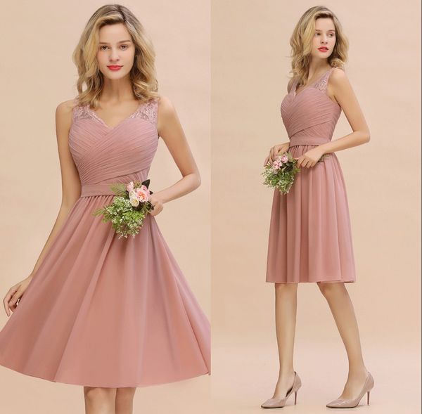 v neck chiffon short homecoming dresses 2020 dusty pink lace sleeveless ruched knee length guest gowns cps1366, Blue;pink
v neck chiffon short homecoming dresses 2020 dusty pink lace sleeveless ruched knee length guest gowns cps1366, Blue;pink