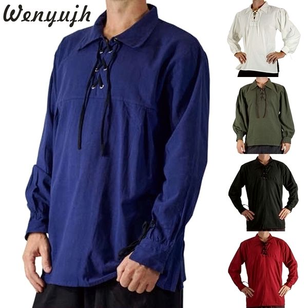 wenyujh 2019 middle ages retro loose mens shirts bandage lace up lapel long sleeve turn-down collar solid shirts blouses, White;black
wenyujh 2019 middle ages retro loose mens shirts bandage lace up lapel long sleeve turn-down collar solid shirts blouses, White;black