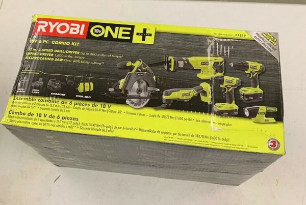 ryobi p1819 18v. 6 piece combo kit *open box*
ryobi p1819 18v. 6 piece combo kit *open box*