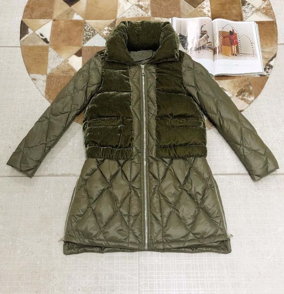 2019 new ladies fashion long sleeve lapel stitching silk velvet fake two-piece down jacket 1204, Black
2019 new ladies fashion long sleeve lapel stitching silk velvet fake two-piece down jacket 1204, Black