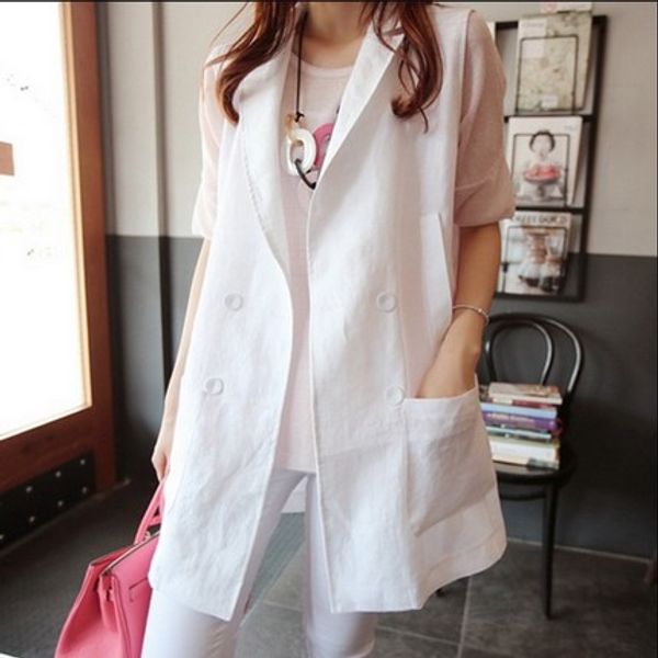 plus size sleeveless jacket linen loose double breasted pockets solid medium length thin cotton liner korean casual, Black;white
plus size sleeveless jacket linen loose double breasted pockets solid medium length thin cotton liner korean casual, Black;white