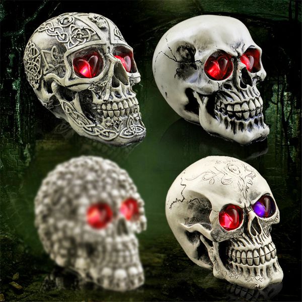 3 стиля хэллоуин украшения скелет черепа с горящими глазами ужас призрак скульптура скелет головы трюк украшения jk1909