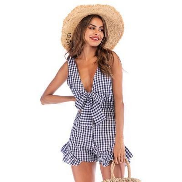 summer women's 2019 europe and the united states v-neck bow wooden ears wide leg shorts sleeveless backless jumpsuit women, Black;white
summer women's 2019 europe and the united states v-neck bow wooden ears wide leg shorts sleeveless backless jumpsuit women, Black;white