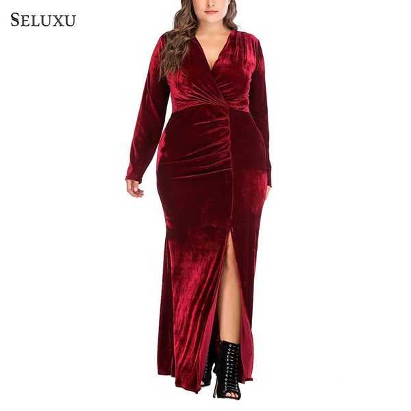 seluxu autumn plus size women dress solid color wine red women dress long sleeve v-neck front split large size party, Black;gray
seluxu autumn plus size women dress solid color wine red women dress long sleeve v-neck front split large size party, Black;gray