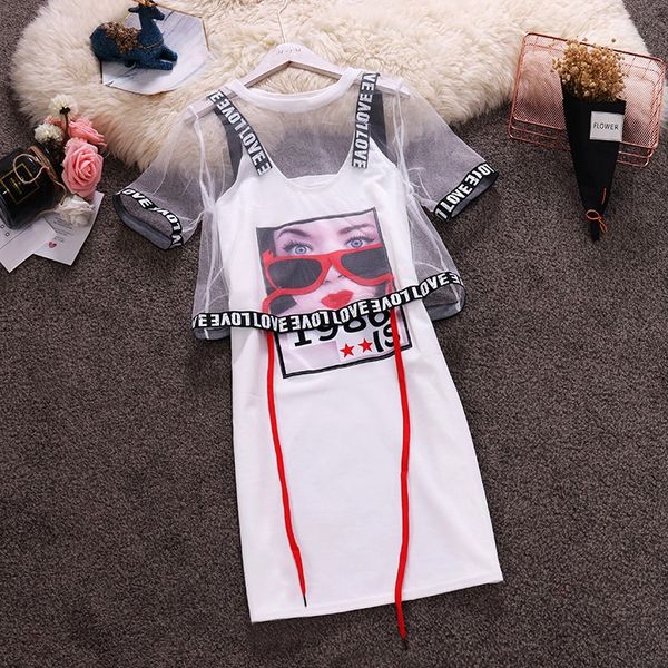 beach casual women suits mesh perspective short +letter spaghetti strap printed pattern mini t-shirts dress 2-pieces sets, White
beach casual women suits mesh perspective short +letter spaghetti strap printed pattern mini t-shirts dress 2-pieces sets, White