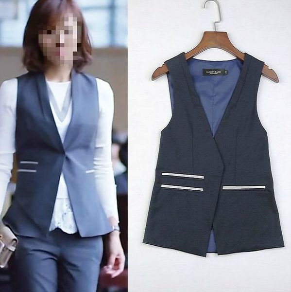 2019 autumn and winter vest jacket wild dark buckle slim short female vest blue plus size, Black;white
2019 autumn and winter vest jacket wild dark buckle slim short female vest blue plus size, Black;white