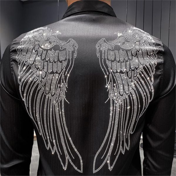 2019 men shirt designer rhinestone wing long sleeve casual slim fit dress shirts black white streetwear camisa social masculina, White;black
2019 men shirt designer rhinestone wing long sleeve casual slim fit dress shirts black white streetwear camisa social masculina, White;black