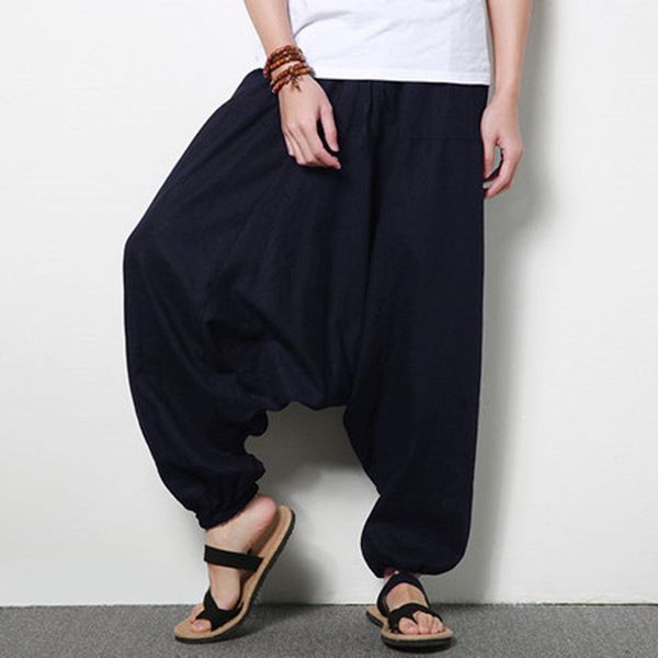 fashion men loose casual harem pants cotton wide legs trousers pleated baggy drop crotch linen low-grade collapse, Black
fashion men loose casual harem pants cotton wide legs trousers pleated baggy drop crotch linen low-grade collapse, Black