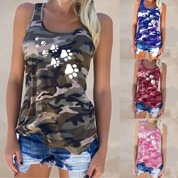 2019 female summer camouflage round neck sleeveless footprints printed vest sling mail home, White
2019 female summer camouflage round neck sleeveless footprints printed vest sling mail home, White