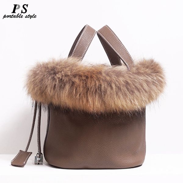 real fox fur hair hand bag famous brand designer women tote bag natural genuine leather ladies handbag picotin lock bucket bag t200116
real fox fur hair hand bag famous brand designer women tote bag natural genuine leather ladies handbag picotin lock bucket bag t200116