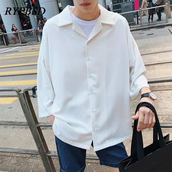 2019 spring new harajuku solid color casual men shirt three quarter trend korean handsome oversize streetwear male dress shirts, White;black
2019 spring new harajuku solid color casual men shirt three quarter trend korean handsome oversize streetwear male dress shirts, White;black