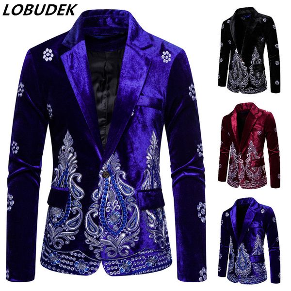 men's suits & blazers vintage velvet men costume stage jacket male one button black wine red royal blue embroidery dress for singer hos, White;black
men's suits & blazers vintage velvet men costume stage jacket male one button black wine red royal blue embroidery dress for singer hos, White;black