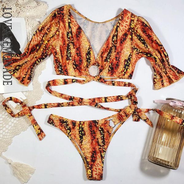 women's swimwear love & lemonade v-neck short-sleeved natural print bandage bikini lmsw07, White;black
women's swimwear love & lemonade v-neck short-sleeved natural print bandage bikini lmsw07, White;black