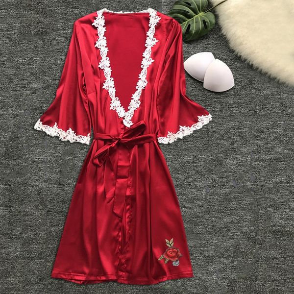 women robes silk nightdress lace patchwork robe dress feminino bathrobe loose comfortable long sleepwear plus size 7/23, Black;red
women robes silk nightdress lace patchwork robe dress feminino bathrobe loose comfortable long sleepwear plus size 7/23, Black;red