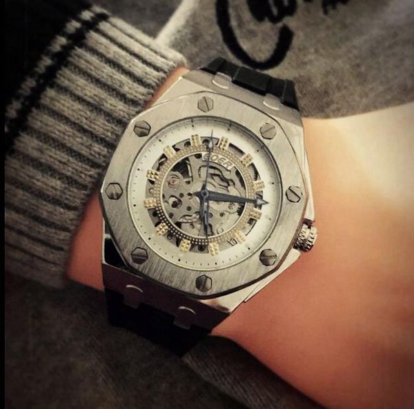 tide brand sports locomotive hollow hollow automatic mechanical watch men watch student waterproof silicone band, Slivery;brown
tide brand sports locomotive hollow hollow automatic mechanical watch men watch student waterproof silicone band, Slivery;brown