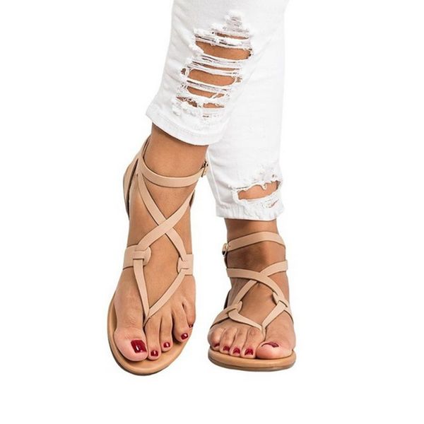 

women sandals plus size 43 summer shoes female beach flat shoes rome sandalias mujer, Black
