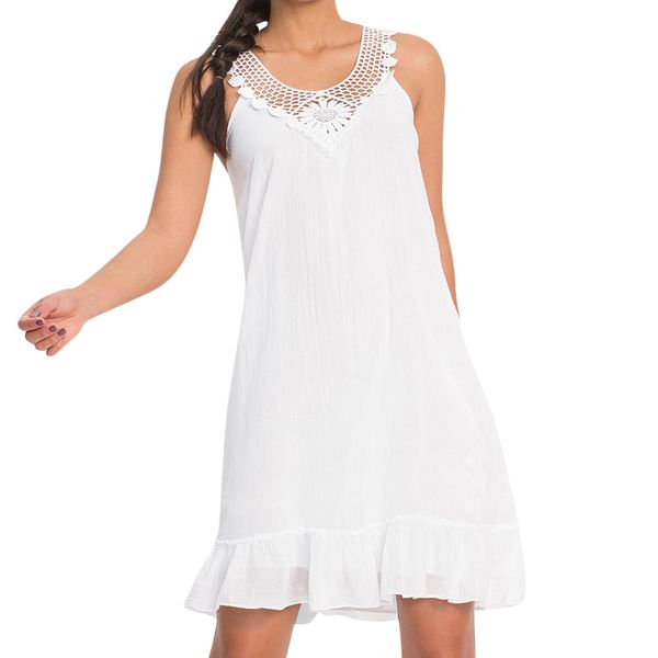 Women Elegant Wedding Party Sexy Lace Patchwork Backless Sleeveless Ruffled Hem Sling Mini Dress Roupas Feminina
Women Elegant Wedding Party Sexy Lace Patchwork Backless Sleeveless Ruffled Hem Sling Mini Dress Roupas Feminina