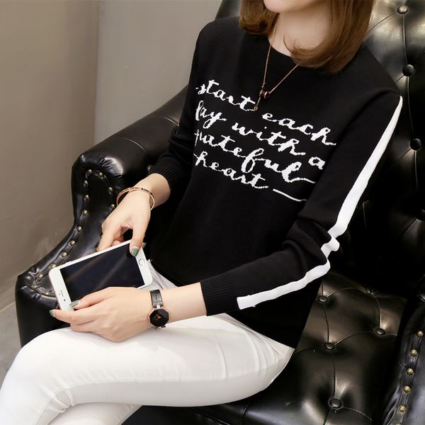women's sweater ladies 2019 autumn and winter new bottoming shirt loose lazy wind pullover women's clothing sweater, White;black
women's sweater ladies 2019 autumn and winter new bottoming shirt loose lazy wind pullover women's clothing sweater, White;black