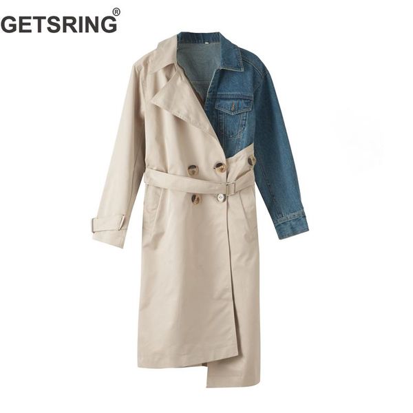 getsring women's trench coats denim spliced cotton windbreakers single breasted long sleeve lace up irregular long coat autumn, Tan;black
getsring women's trench coats denim spliced cotton windbreakers single breasted long sleeve lace up irregular long coat autumn, Tan;black