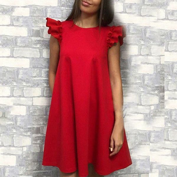 women ruffle shoulder vintage a-line loose short dresses female vestidos, Black;gray
women ruffle shoulder vintage a-line loose short dresses female vestidos, Black;gray