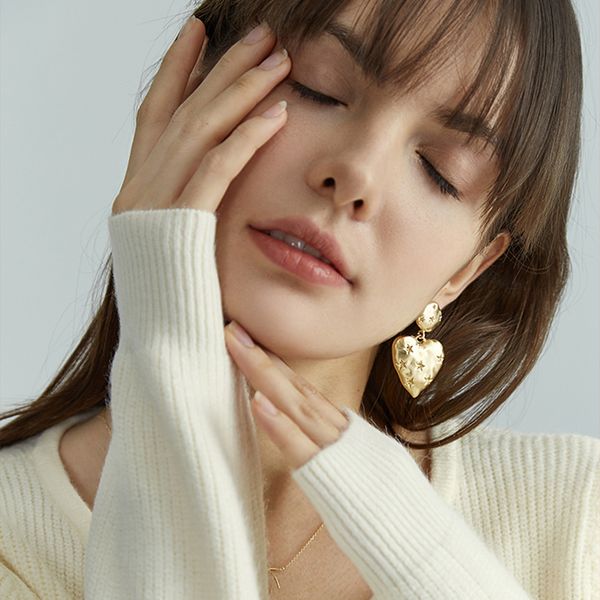 ymyw golden solid heart star drop dangle earrings good plated statement korean charm trendy earrings women copper jewelry gift, Silver
ymyw golden solid heart star drop dangle earrings good plated statement korean charm trendy earrings women copper jewelry gift, Silver