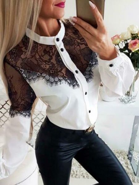 hirigin women fashion patchwork round neck lace see through blouse office lady hot, White
hirigin women fashion patchwork round neck lace see through blouse office lady hot, White