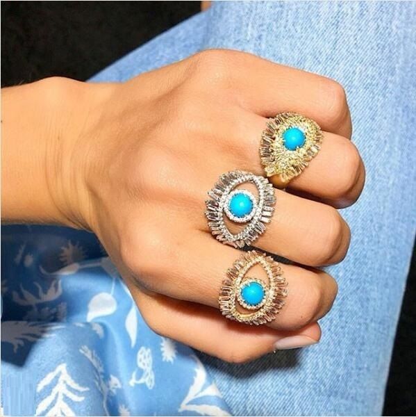 luxury turkish evil eye jewelry ring gold color baguette clear cz blue turquises main stone cute women finger rings, Golden;silver
luxury turkish evil eye jewelry ring gold color baguette clear cz blue turquises main stone cute women finger rings, Golden;silver