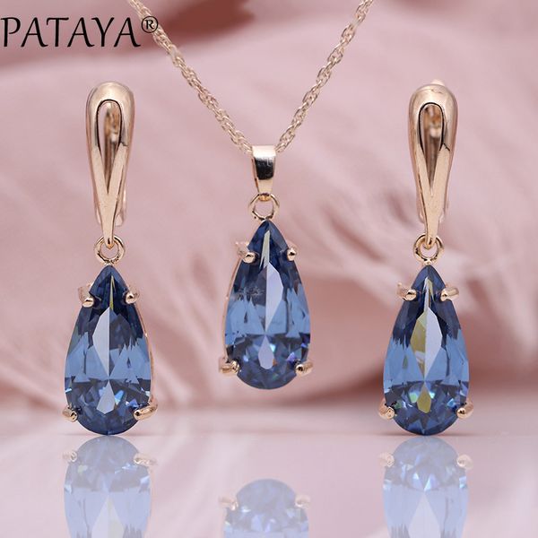 pataya new blue water drop earrings pendants necklaces sets 585 rose gold natural zircon for women fashion wedding jewelry set, Silver
pataya new blue water drop earrings pendants necklaces sets 585 rose gold natural zircon for women fashion wedding jewelry set, Silver