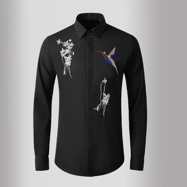 men's casual shirts long sleeve mens luxury fowl and flowers embroidery dress plus size 4xl party slim man, White;black
men's casual shirts long sleeve mens luxury fowl and flowers embroidery dress plus size 4xl party slim man, White;black