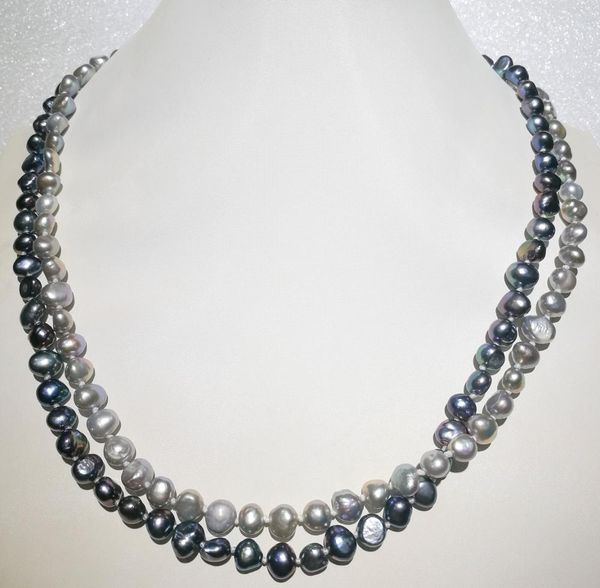 2 rows 9mm gray black colors baroque pearl necklace natural freshwater pearl women jewelry 35cm-43cm 15-17, Silver
2 rows 9mm gray black colors baroque pearl necklace natural freshwater pearl women jewelry 35cm-43cm 15-17, Silver