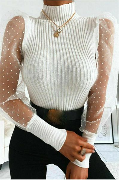 fashion women's lady mesh long puff sleeve polka dots turtleneck knit shirt blouse pullover casual tunic baggy clothes, White
fashion women's lady mesh long puff sleeve polka dots turtleneck knit shirt blouse pullover casual tunic baggy clothes, White