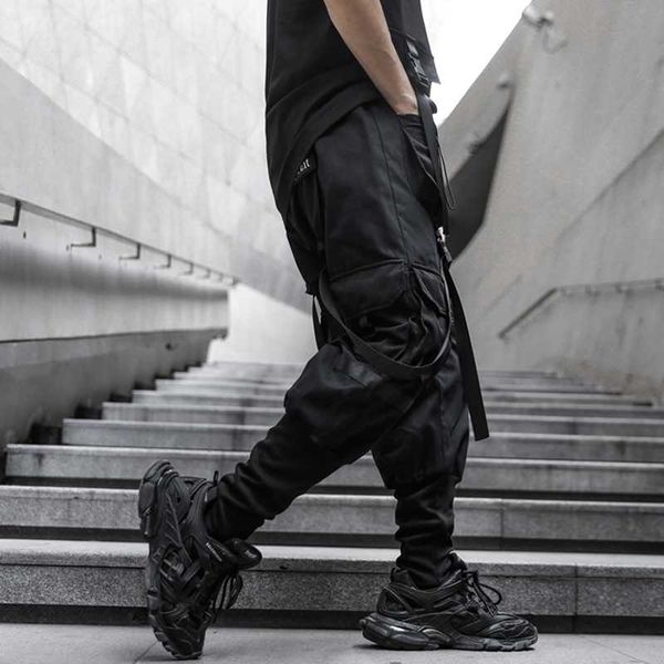 men's pants fashion harem mens streetwear loose joggercasual hip hop male ribbons 2021 spring men sweatpants, Black