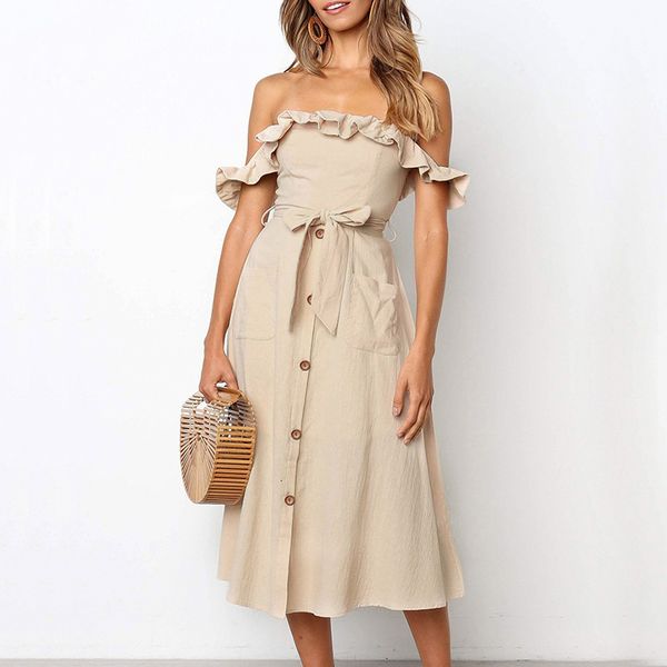 summer dresses woman clothes off shoulder ruffle women dress elegant black button cotton summer dress casual female midi lady festa, Black;gray
summer dresses woman clothes off shoulder ruffle women dress elegant black button cotton summer dress casual female midi lady festa, Black;gray