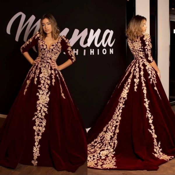 elegant arabic lace evening dresses 1/2 long sleeves v neck velvet burgundy vestidos formal party prom gowns robes de soirée, Black;red
elegant arabic lace evening dresses 1/2 long sleeves v neck velvet burgundy vestidos formal party prom gowns robes de soirée, Black;red