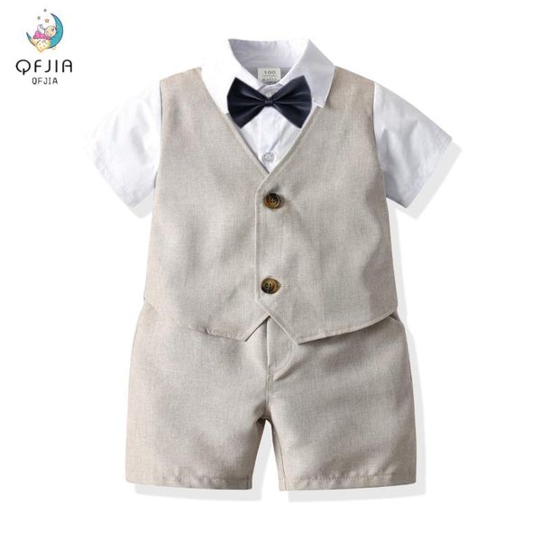 children clothing kids gentleman clothes set short sleeve bowtie shirt +vest+shorts formal suit for wedding party, White
children clothing kids gentleman clothes set short sleeve bowtie shirt +vest+shorts formal suit for wedding party, White