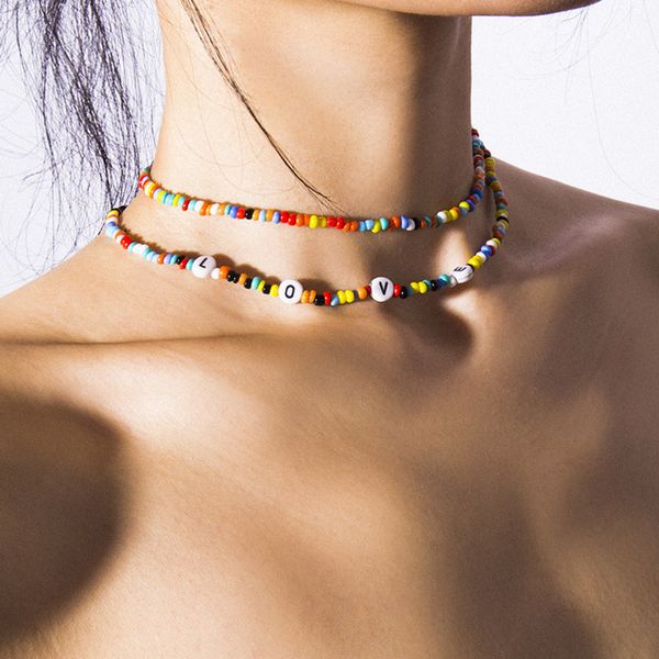 double layer chic colorful beads choker necklaces love bead necklace for women trendy summer bohemia jewelry ing, Silver
double layer chic colorful beads choker necklaces love bead necklace for women trendy summer bohemia jewelry ing, Silver