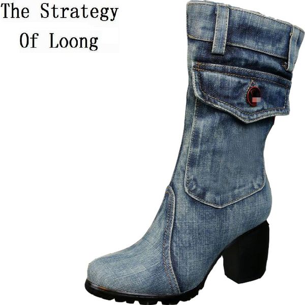 women thick heels blue denim half boots lady winter short plush thick warm mid calf crystal knight high boots plus size 40 41 42, Black
women thick heels blue denim half boots lady winter short plush thick warm mid calf crystal knight high boots plus size 40 41 42, Black