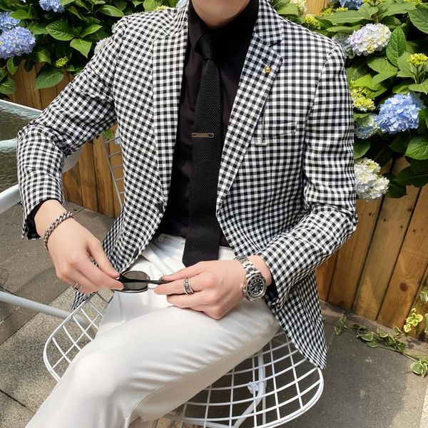 men's suits & blazers plyesxale black white plaid blazer for men 2021 check design stylish casual jaqueta masculina slim fit handsome q, White;black
men's suits & blazers plyesxale black white plaid blazer for men 2021 check design stylish casual jaqueta masculina slim fit handsome q, White;black