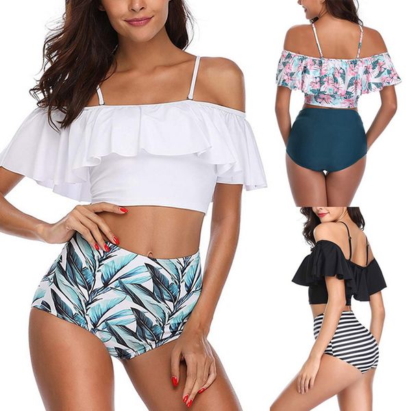 high waist swim suit 2019 biquini women swim wear ruffle vintage striped bottom beach set bathing set floral halter biquini, White
high waist swim suit 2019 biquini women swim wear ruffle vintage striped bottom beach set bathing set floral halter biquini, White
