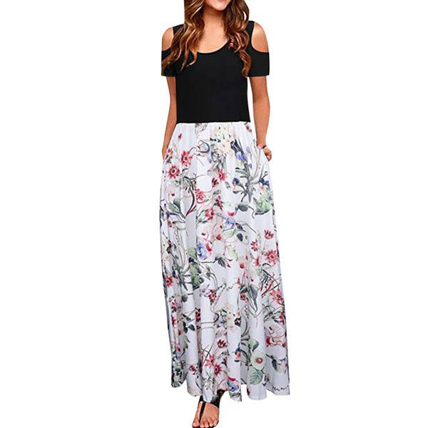 female summer dress women' long dress cold shoulder pocket floral print elegant maxi short sleeve casual vestidos, Black;gray
female summer dress women' long dress cold shoulder pocket floral print elegant maxi short sleeve casual vestidos, Black;gray
