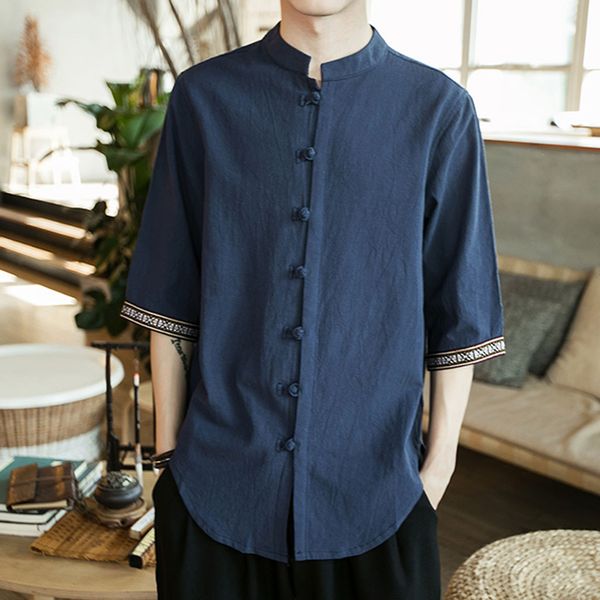 casual men's shirt camisa summer three quarter sleeve shirt men streetwear vintage linen male blouse camisa masculina, White;black
casual men's shirt camisa summer three quarter sleeve shirt men streetwear vintage linen male blouse camisa masculina, White;black