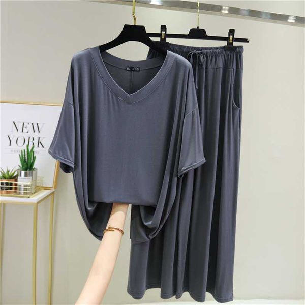 2/pcs 9-minute wide-legged trousers 5-minute t-shirt women pajamas sets 2020 spring long sleeve casual sleepwear suit home wear, White
2/pcs 9-minute wide-legged trousers 5-minute t-shirt women pajamas sets 2020 spring long sleeve casual sleepwear suit home wear, White