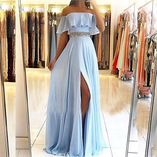 light blue sleeves evening dresses long 2019 chiffon with lace a-line prom dress women party gowns robe de soiree, Black
light blue sleeves evening dresses long 2019 chiffon with lace a-line prom dress women party gowns robe de soiree, Black