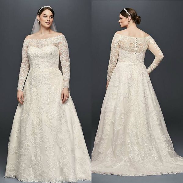 2019 oleg cassini plus size wedding dresses beads lace a line sweep train off the shoulder boho wedding dress long country bridal gowns, White
2019 oleg cassini plus size wedding dresses beads lace a line sweep train off the shoulder boho wedding dress long country bridal gowns, White